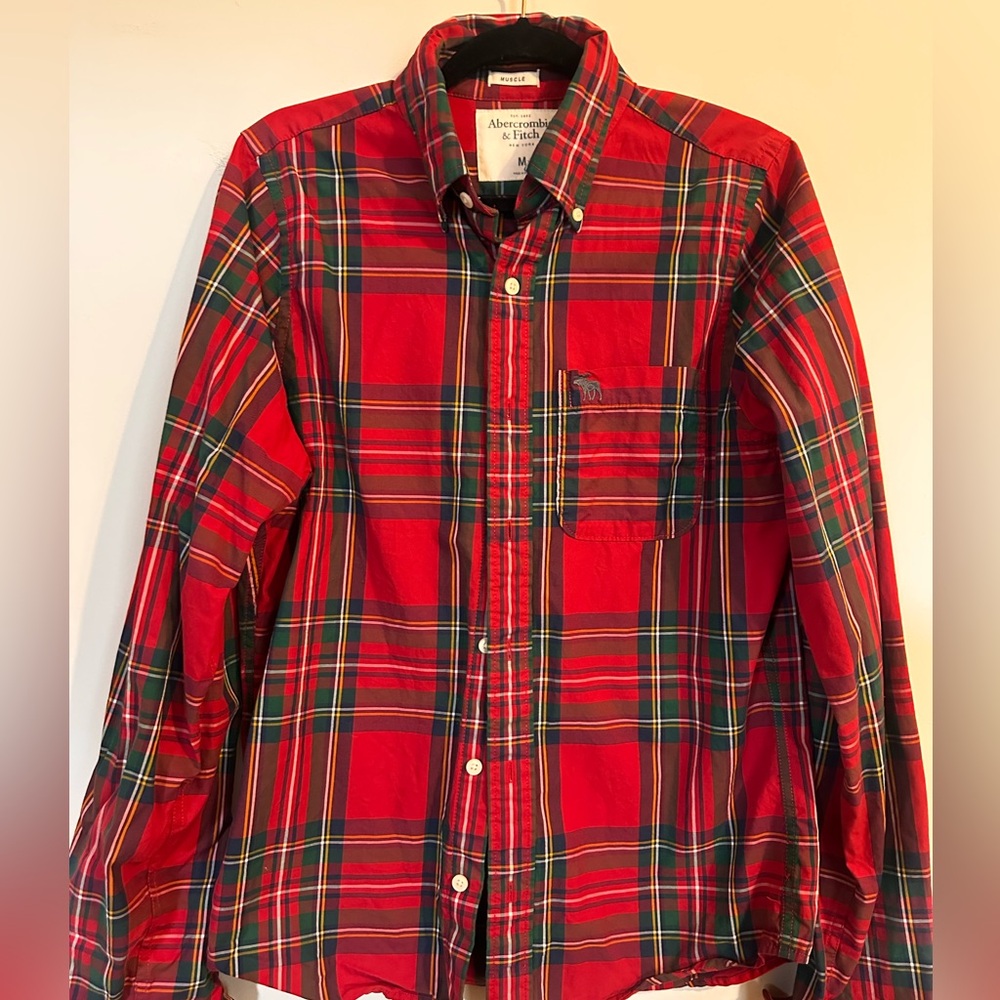 Abercrombie & Fitch Y2K Red and Green Plaid Men's Shirt